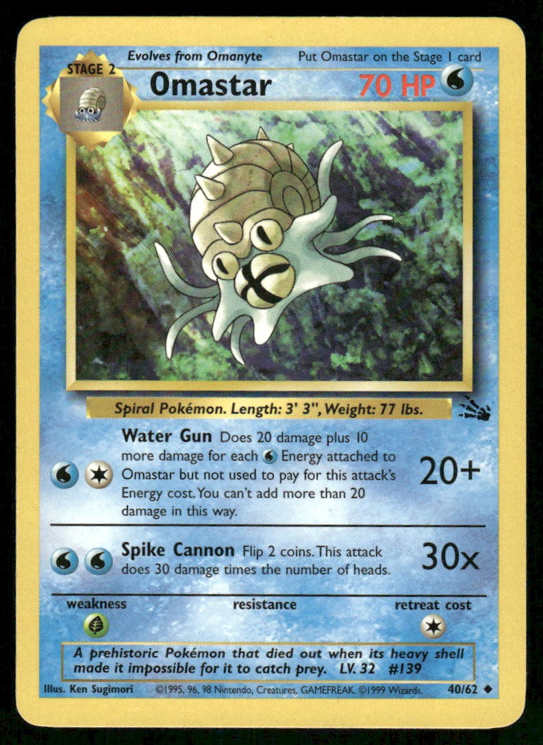 Pokemon Cards Omastar 40/62 UNLIMITED Fossil WOTC Uncommon LP0