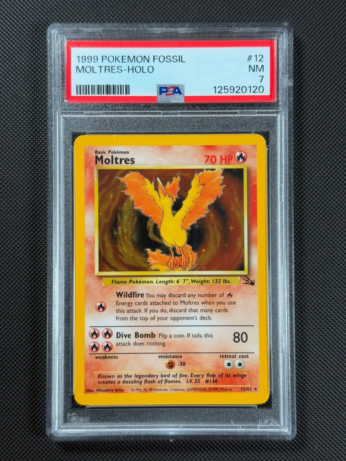 PSA 7 Moltres 12/62 HOLO Pokémon Card WOTC Fossil Rare Holo NM0