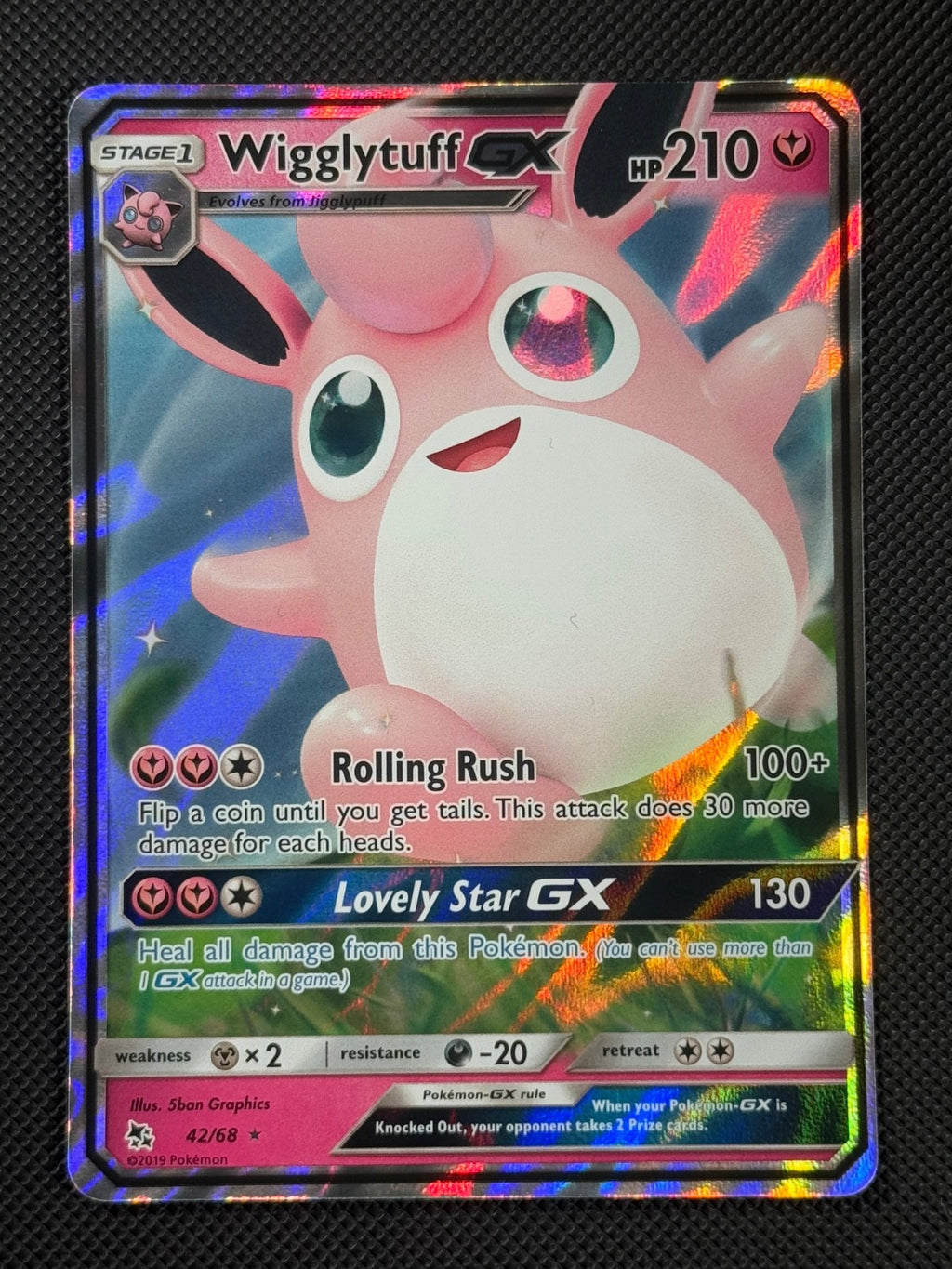 Wigglytuff GX 42/68 HOLO Pokémon Card Sun & Moon Hidden Fates Holo Rare0