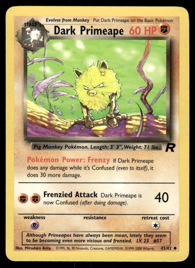 Pokemon Cards Dark Primeape 43/82 UNLIMITED Team Rocket WOTC Uncommon NM0