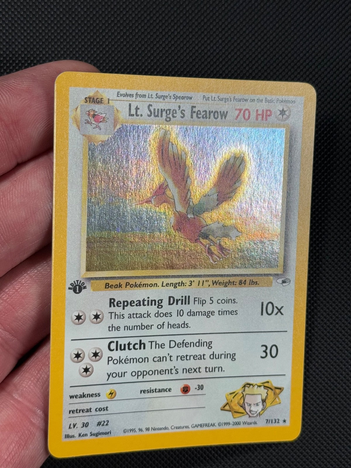 Pokémon Cards Lt. Surge's Fearow 7/132 1ST EDITION Gym Heroes WOTC Holo Rare4