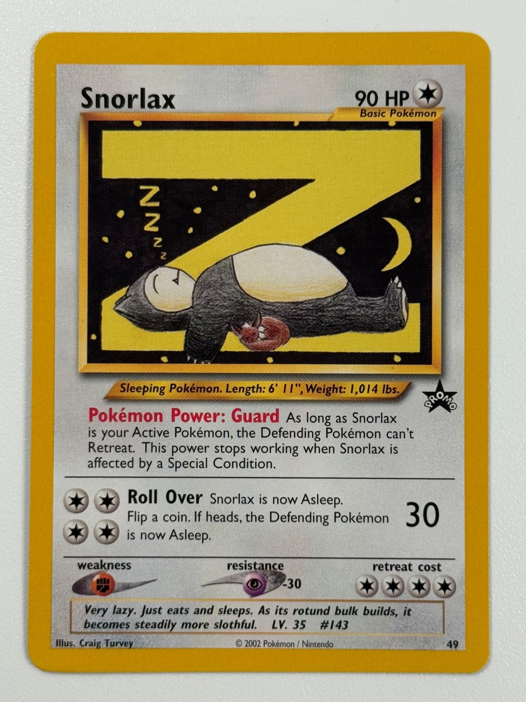 Pokémon Cards Snorlax 49 Black Star Promo WOTC League Promo * 20