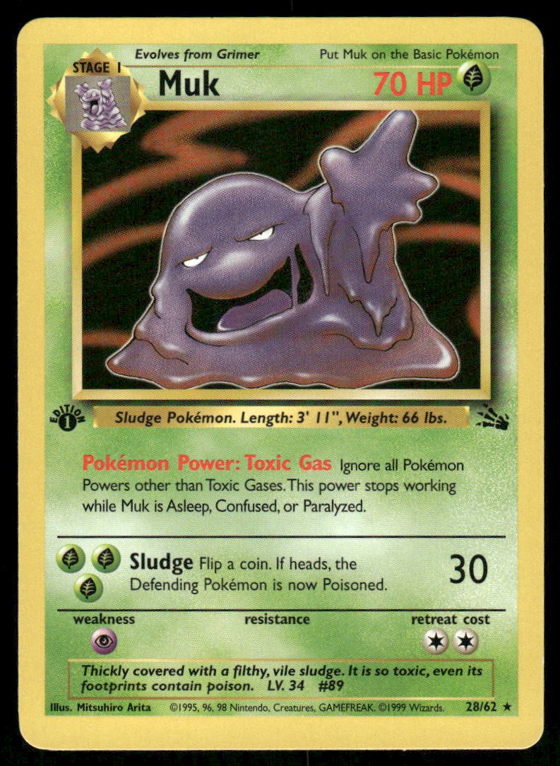 Pokemon Cards Muk 28/62 1ST EDITION Fossil Rare LP *20