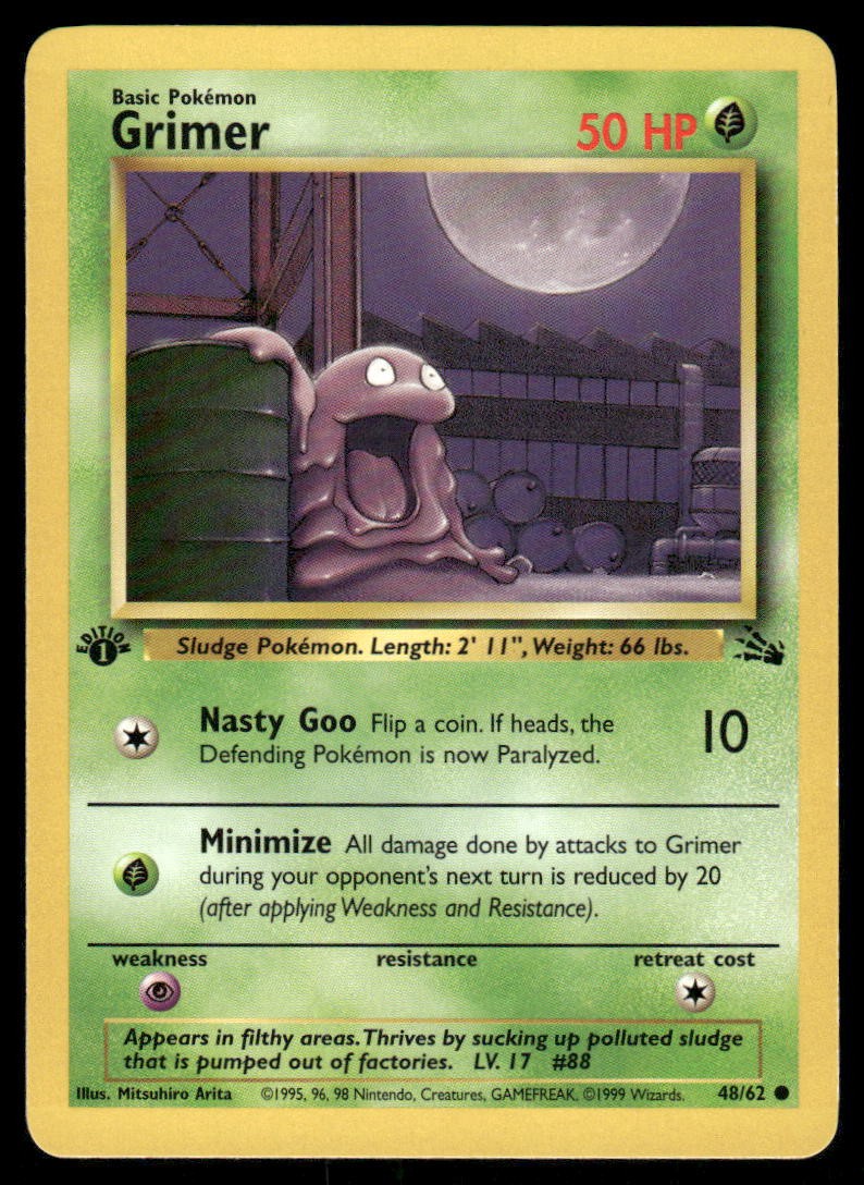 Pokemon Cards Grimer 48/62 1ST EDITION Fossil WOTC Common NM0