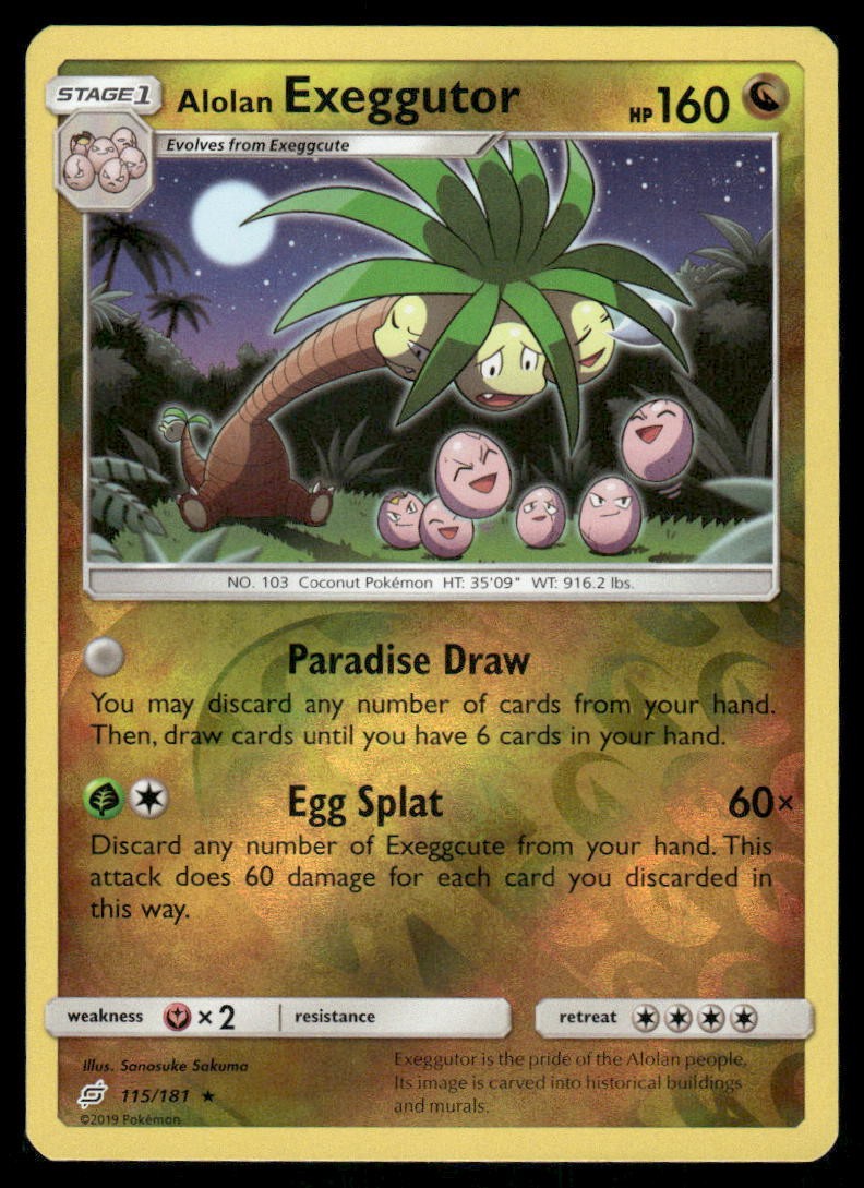 Pokemon Cards Alolan Exeggutor 115/181 Reverse Holo Team Up Sun & Moon NM0