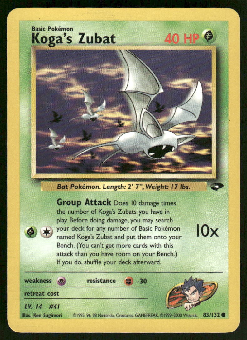 Pokemon Cards Koga's Zubat 83/132 UNLIMITED Gym Challenge WOTC Common NM0