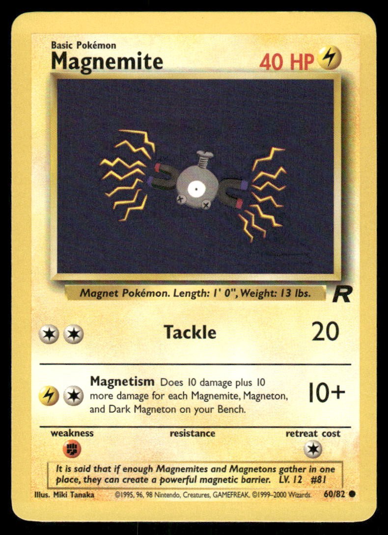 Pokemon Cards Magnemite 60/82 UNLIMITED Team Rocket WOTC Common NM0