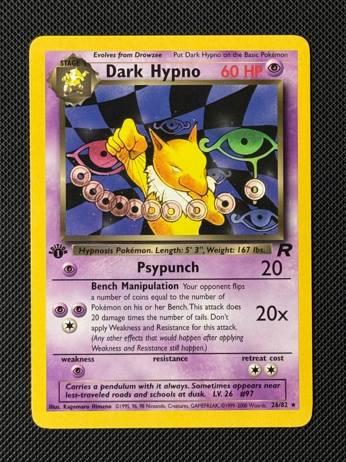 Dark Hypno 26/82 1st Edition Pokémon Card Team Rocket 1st Ed WOTC Rare0