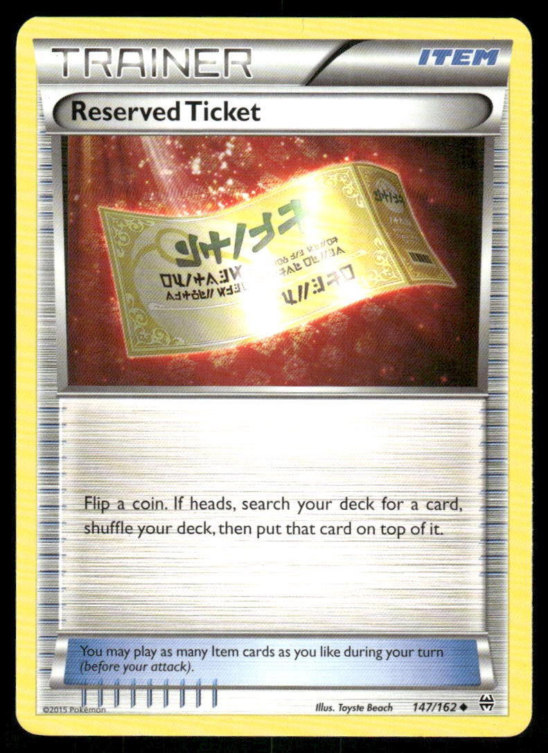 Pokemon Cards Reserved Ticket 147/162 BREAKthrough XY Uncommon NM0