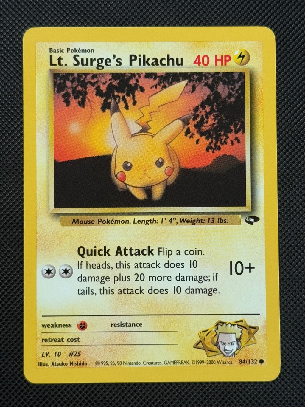 Lt. Surge's Pikachu 84/132 REGULAR Pokémon Card WOTC Gym Challenge Common0