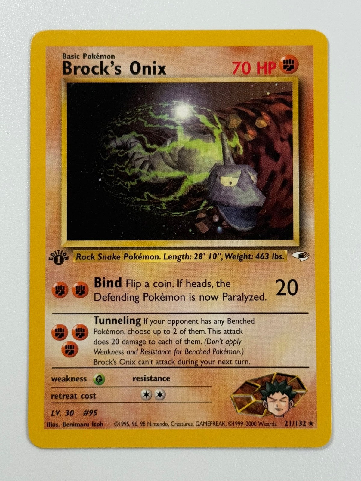 Pokémon Cards Brock's Onix 21/132 1ST EDITION Gym Heroes WOTC Non Holo Rare0