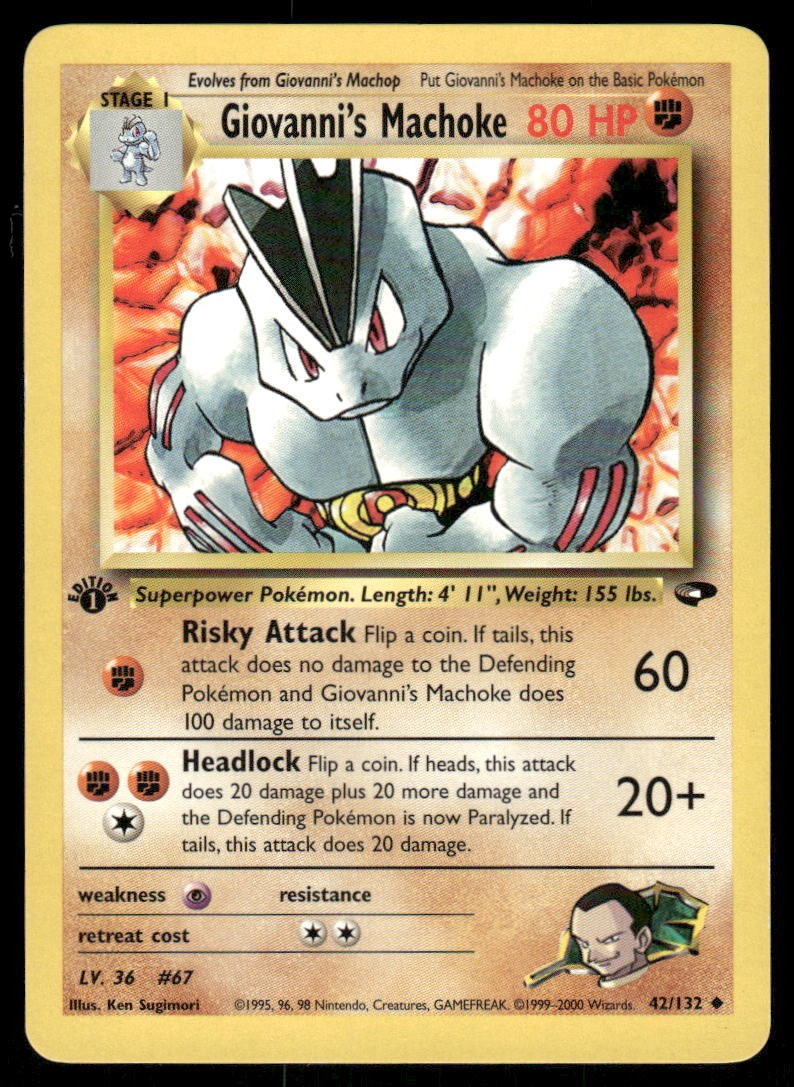Pokemon Cards Giovanni's Machoke 42/132 1ST EDITION Gym Challenge Uncommon NM0
