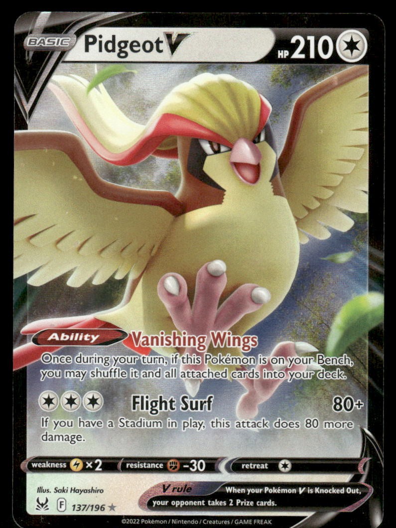 Pokemon Cards Pidgeot V 137/196 Lost Origin Holo Rare V NM0