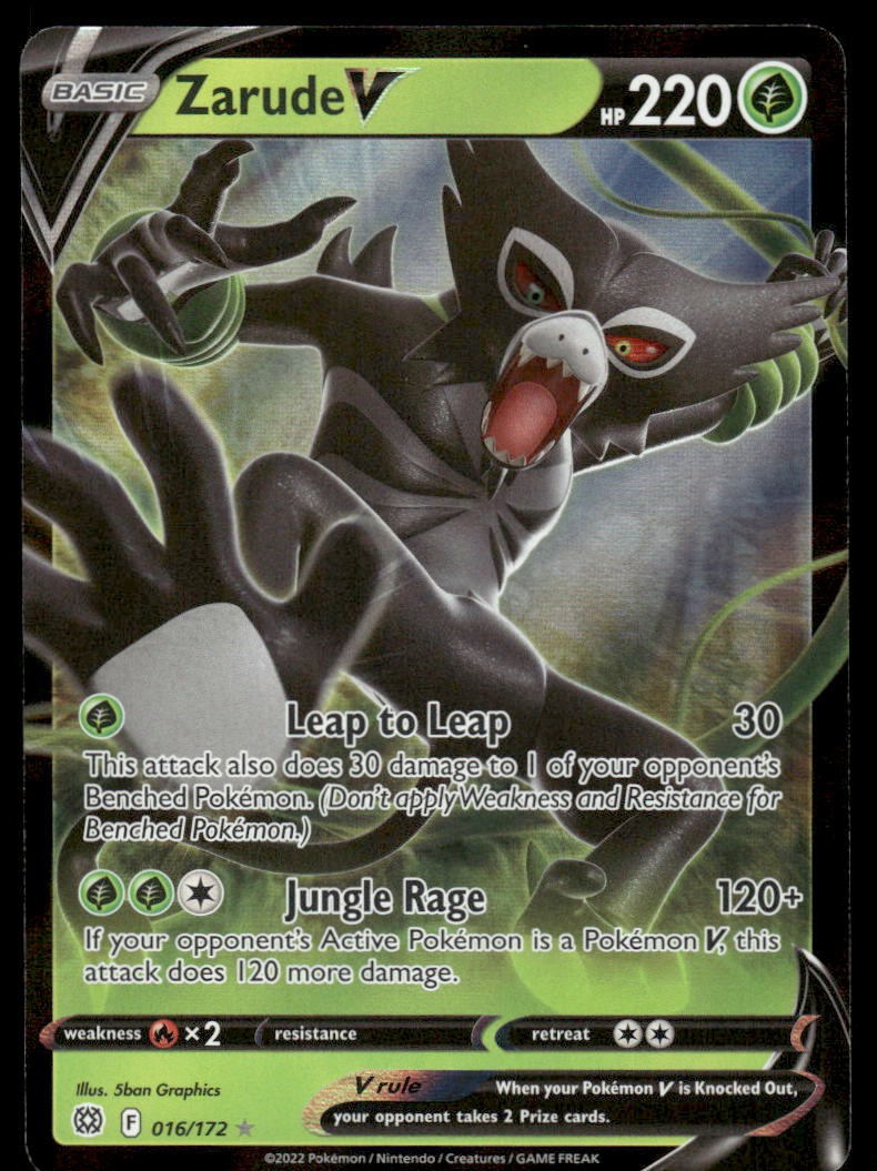 Pokemon Cards Zarude V 016/172 Brilliant Stars Holo Rare V NM0
