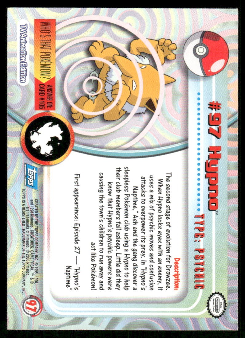 Pokemon Cards Hypno #97 Topps Trading Cards Series 2 NM *51