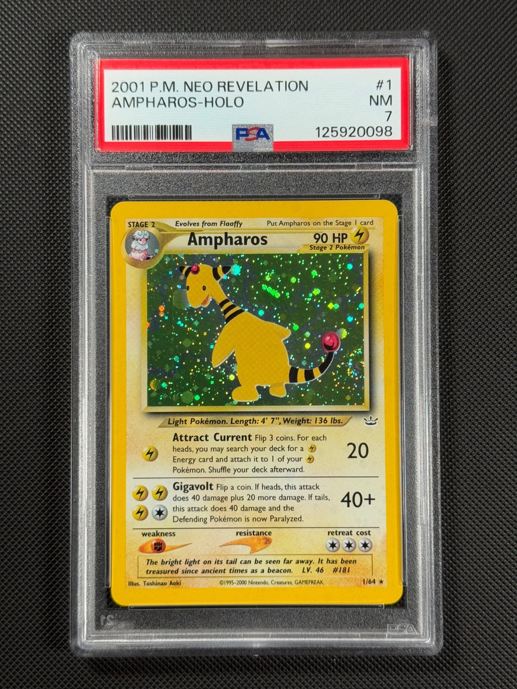 PSA 7 Ampharos 1/64 HOLO Pokémon Card WOTC Neo Revelation Rare Holo NM0