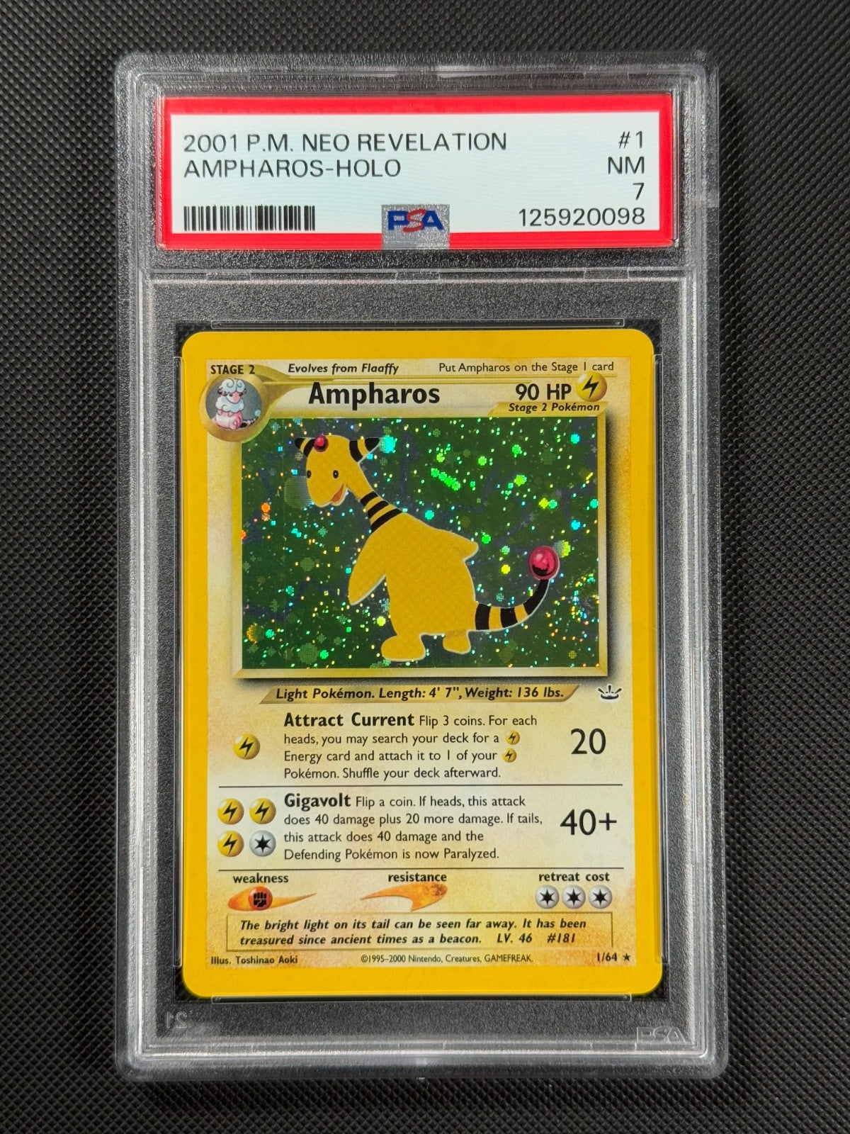PSA 7 Ampharos 1/64 HOLO Pokémon Card WOTC Neo Revelation Rare Holo NM0