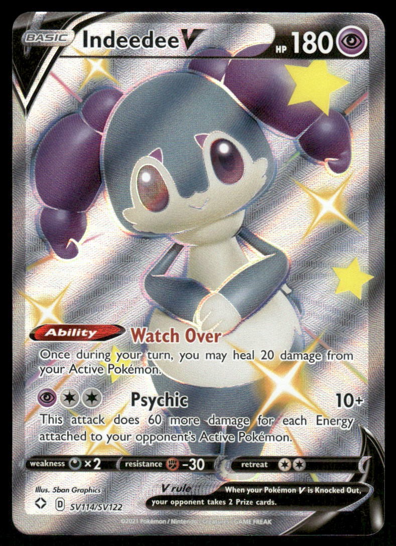 Pokemon Cards Indeedee V SV114/SV122 Shining Fates Shiny Vault Holo Rare V NM0
