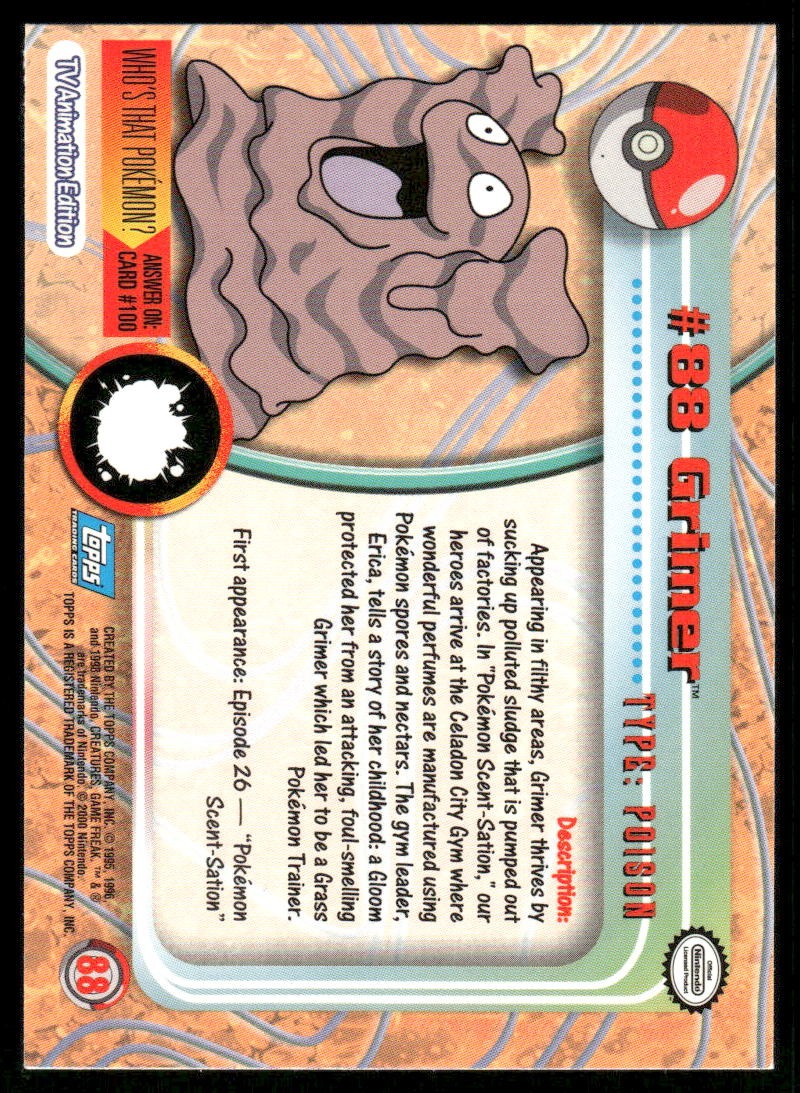 Pokemon Cards Grimer #88 Topps Trading Cards Series 2 NM *31
