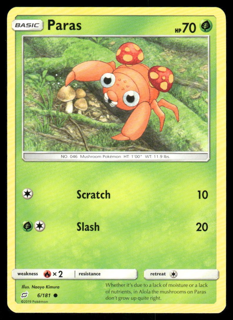 Pokemon Cards Paras 6/181 Team Up Sun & Moon Common NM0