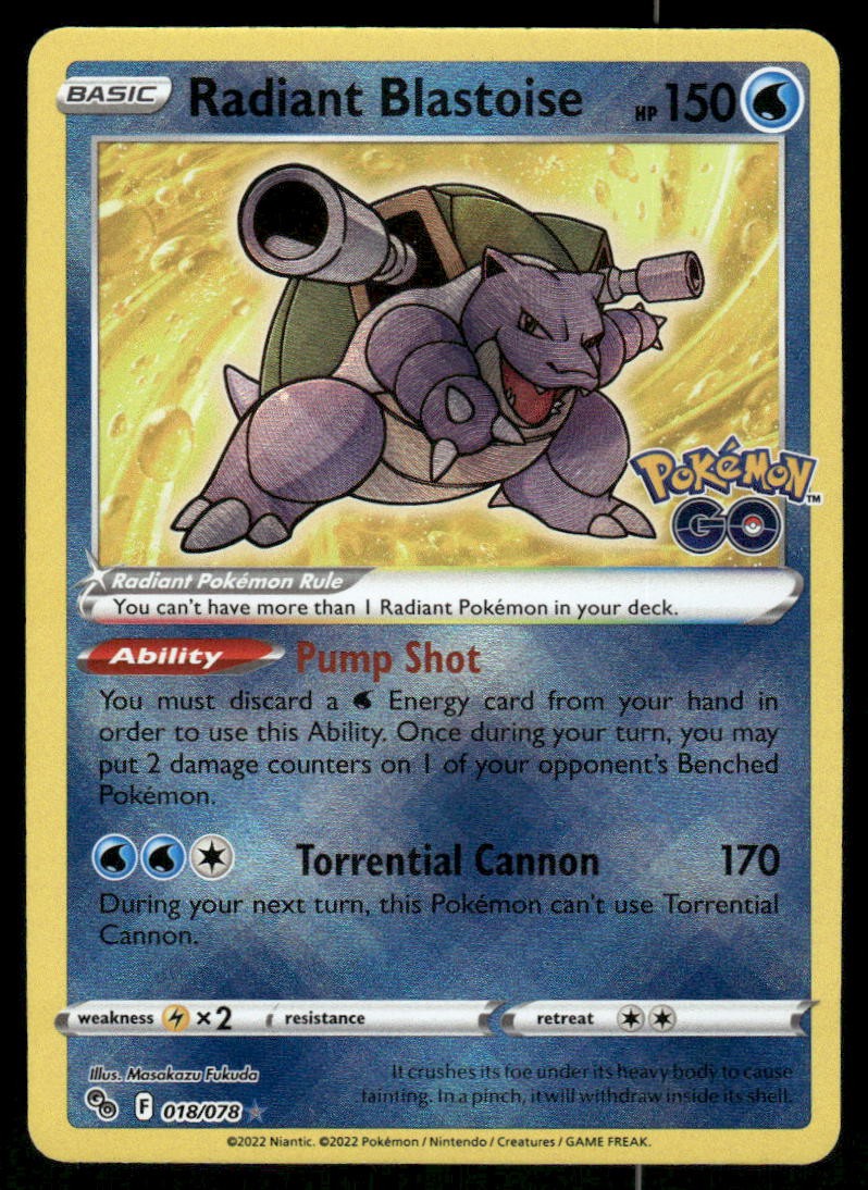 Pokemon Cards Radiant Blastoise 018/078 Pokemon GO Radiant Rare NM0