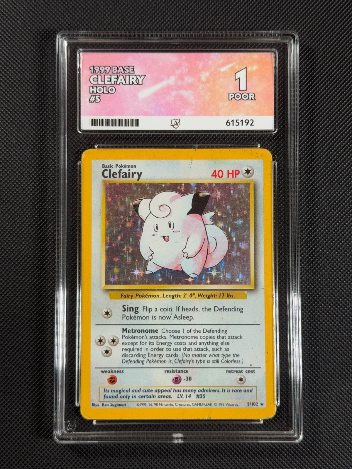 ACE 1 Clefairy 5/102 HOLO Pokémon Card WOTC Base Set Holo Rare0