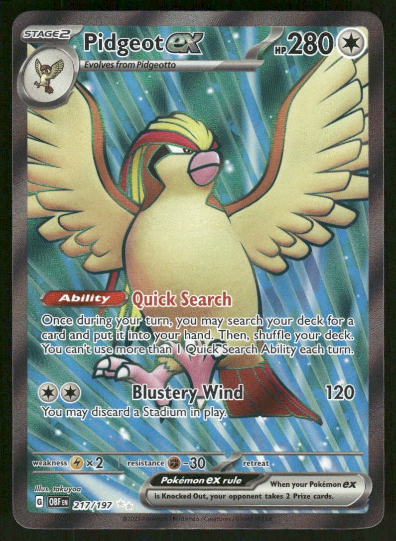 Pokemon Cards Pidgeot ex 217/197 Obsidian Flames Ultra Rare NM *10