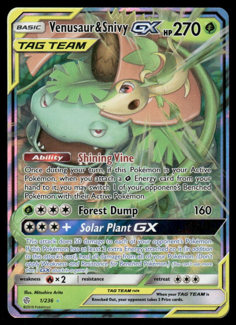Pokemon Cards Venusaur & Snivy GX 1/236 Cosmic Eclipse Holo Rare GX NM0