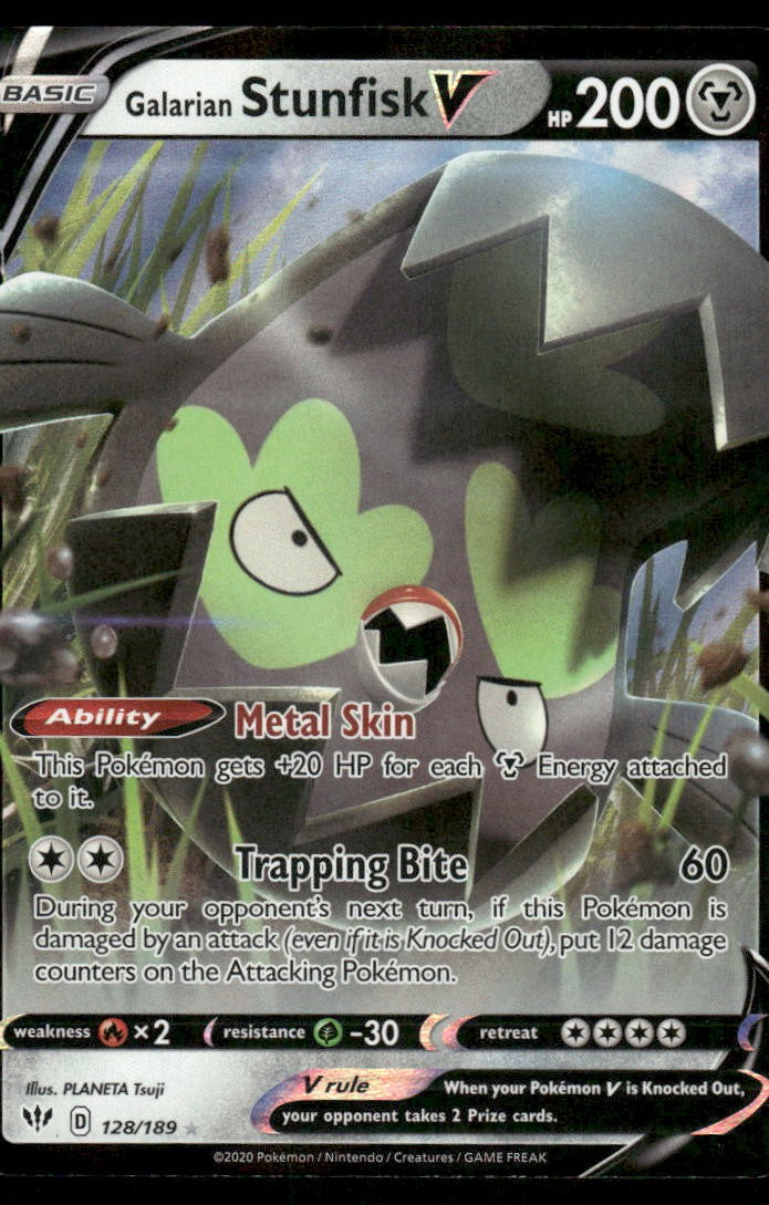 Pokemon Cards Galarian Stunfisk V 128/189 Darkness Ablaze Holo Rare V NM0