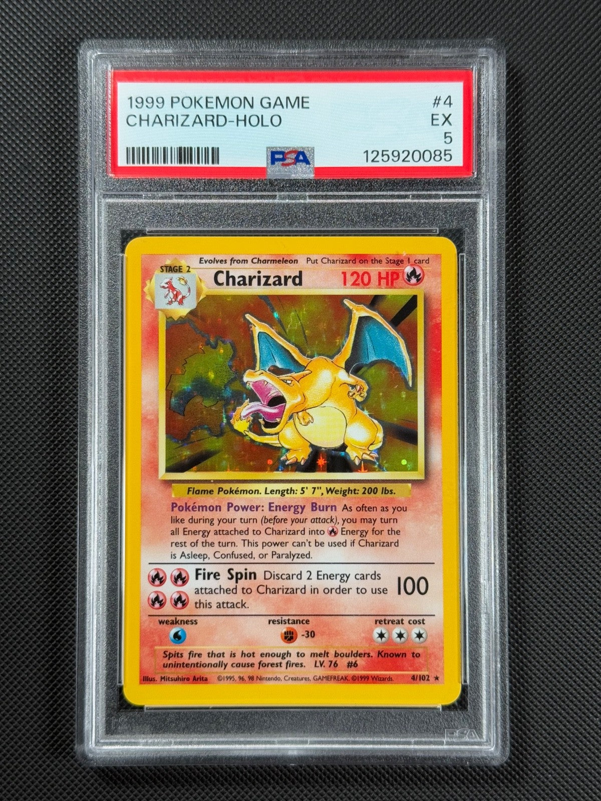 PSA 5 Charizard 4/102 HOLO Pokémon Card WOTC Base Set Rare Holo EX0