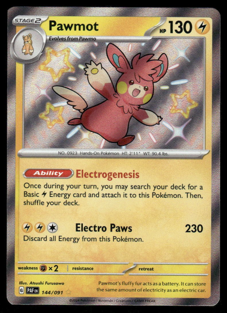 Pokemon Cards Pawmot 144/091 Paldean Fates Shiny Rare NM0