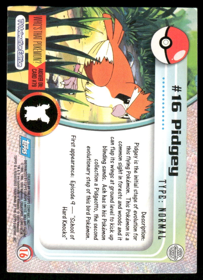 Pokemon Cards Pidgey #16 Topps Trading Cards Series 1 LP *11