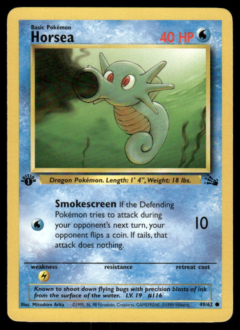 Pokemon Cards Horsea 49/62 1ST EDITION Fossil WOTC Common NM0