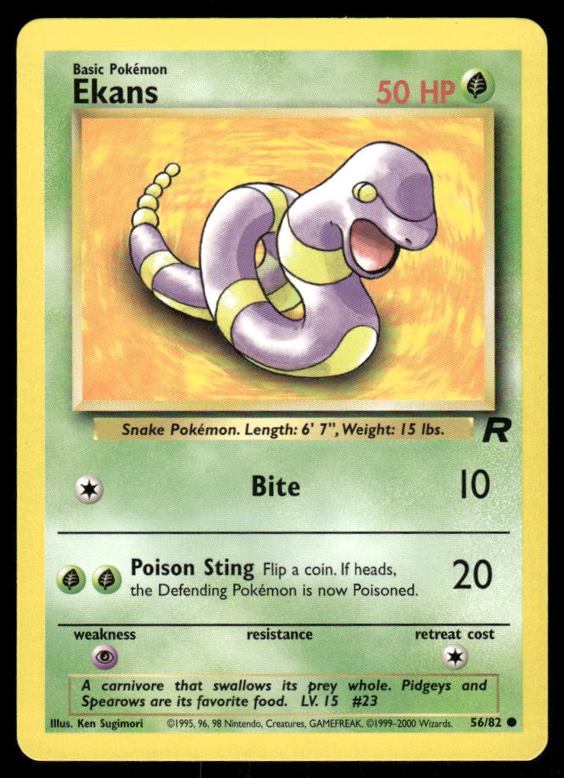Pokemon Cards Ekans 56/82 UNLIMITED Team Rocket WOTC Common NM0