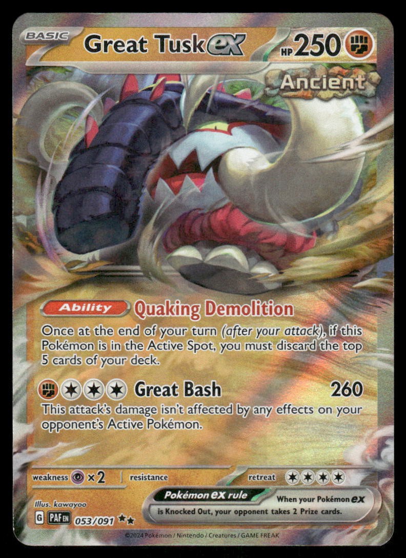 Pokemon Cards Great Tusk ex 053/091 Paldean Fates Double Rare NM0