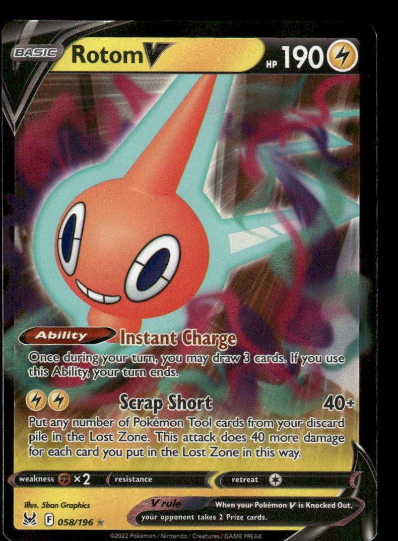 Pokemon Cards Rotom V 058/196 Lost Origin Holo Rare V NM0