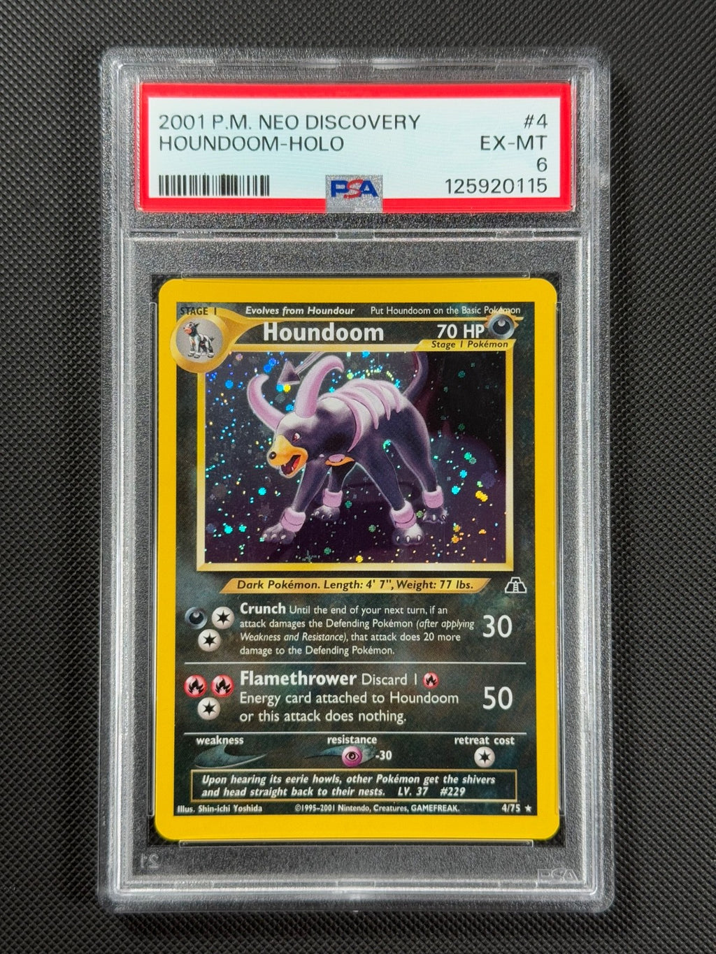 PSA 6 Houndoom 4/75 HOLO Pokémon Card WOTC Neo Discovery Rare Holo EX-MT0