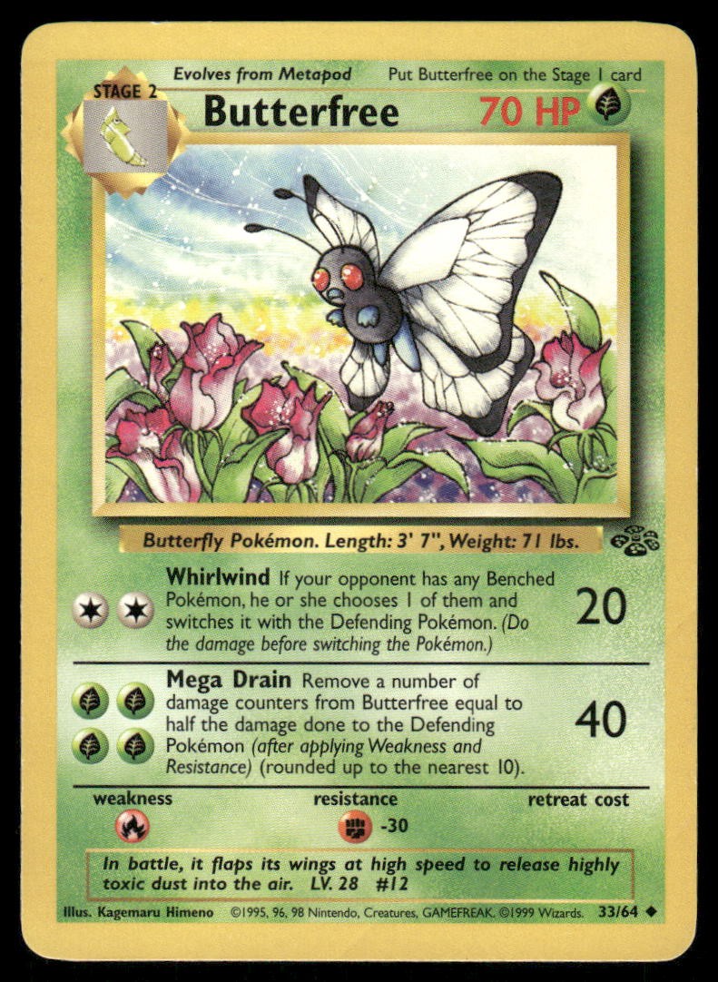 Pokemon Cards Butterfree 33/64 Unlimited Jungle WOTC Uncommon LP0