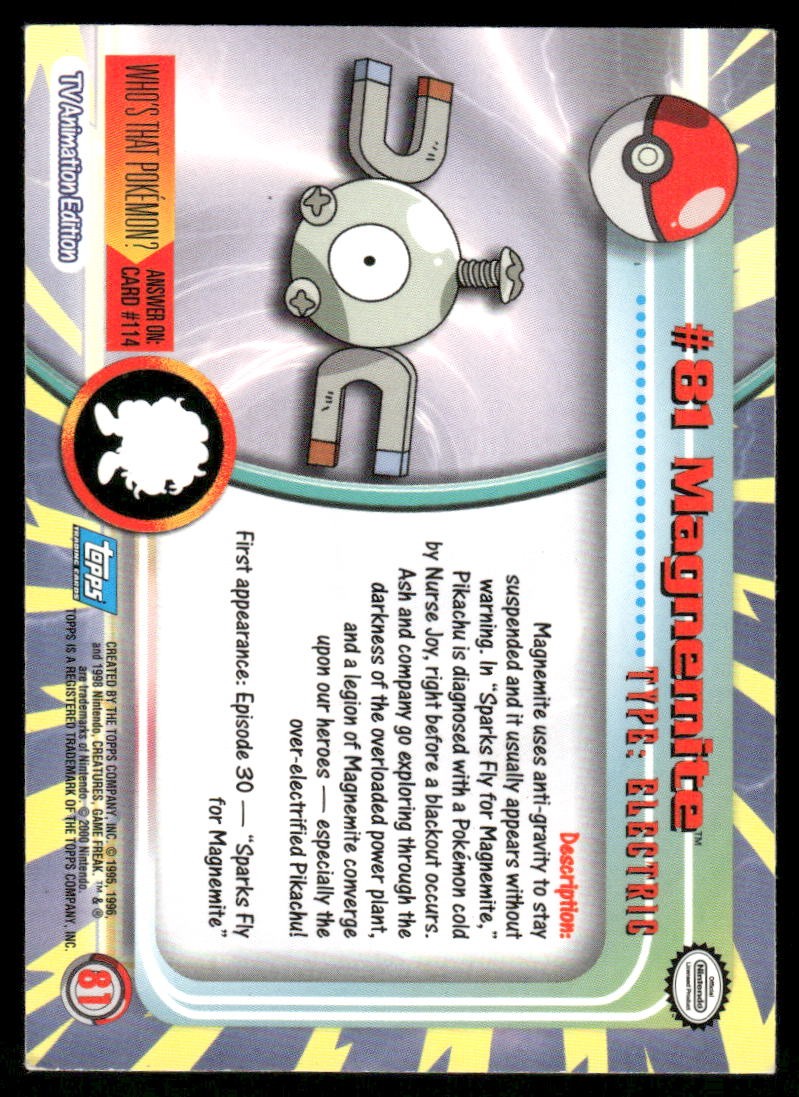 Pokemon Cards Magnemite #81 Topps Trading Cards Series 2 NM *51