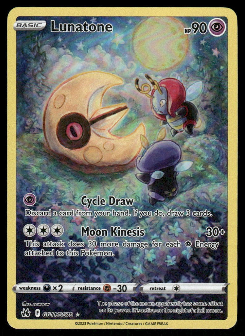 Pokemon Cards Lunatone GG11/GG70 Crown Zenith Galarian Gallery Holo NM0