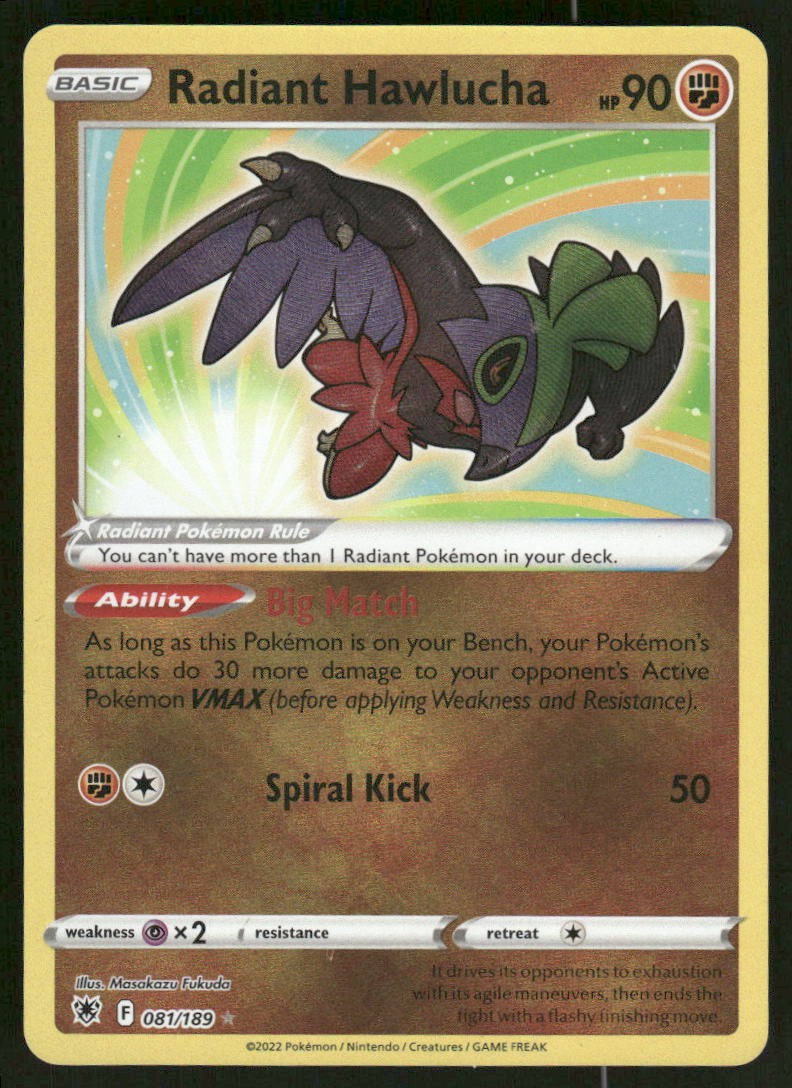 Pokemon Cards Radiant Hawlucha 081/189 Astral Radiance Radiant Rare NM0