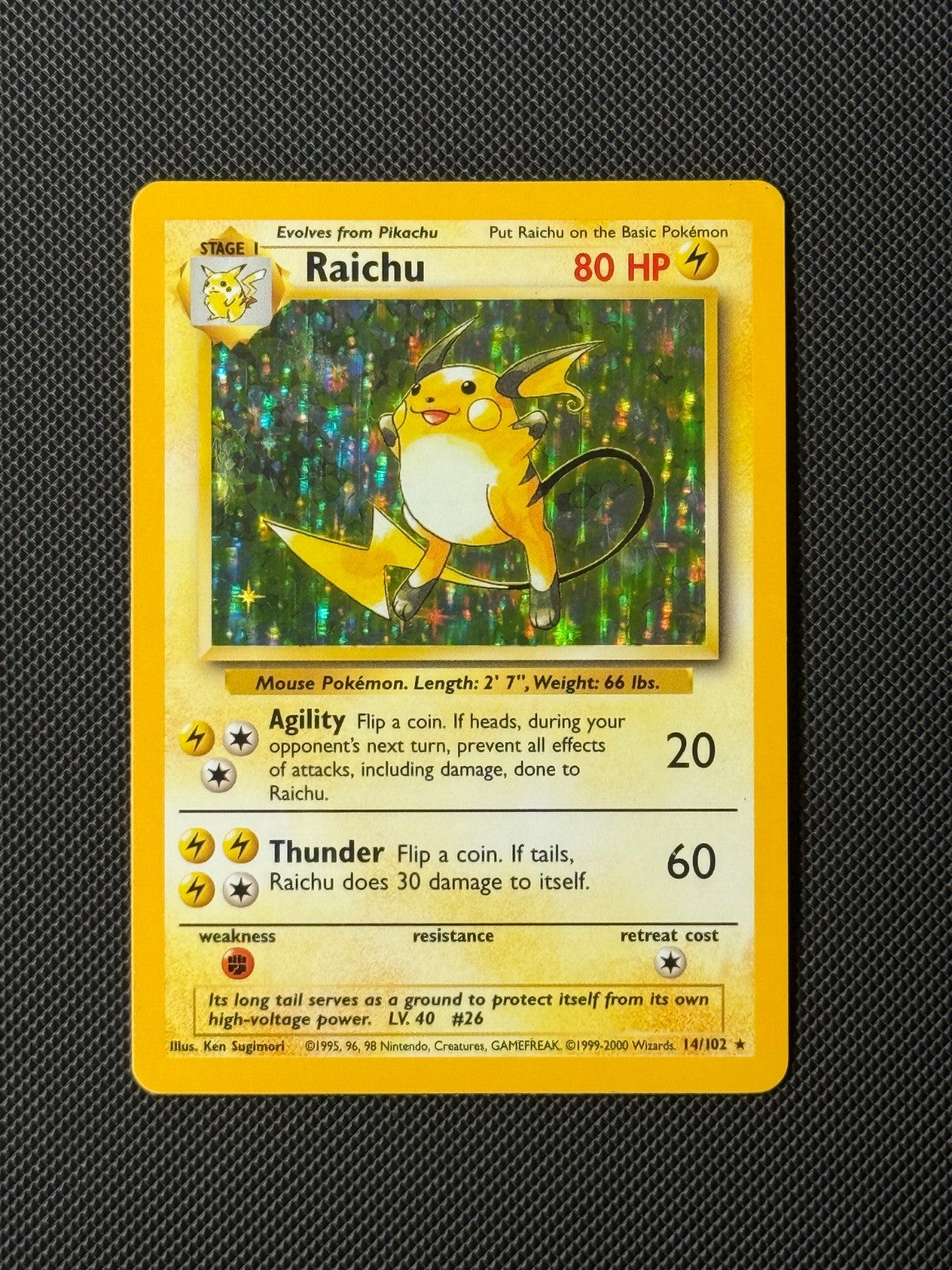 Raichu 14/102 4th Print Pokémon Card Base Set 1999-2000 WOTC Holo0