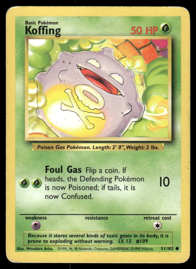 Pokemon Cards Koffing 51/102 UNLIMITED Base Set WOTC Common MP0