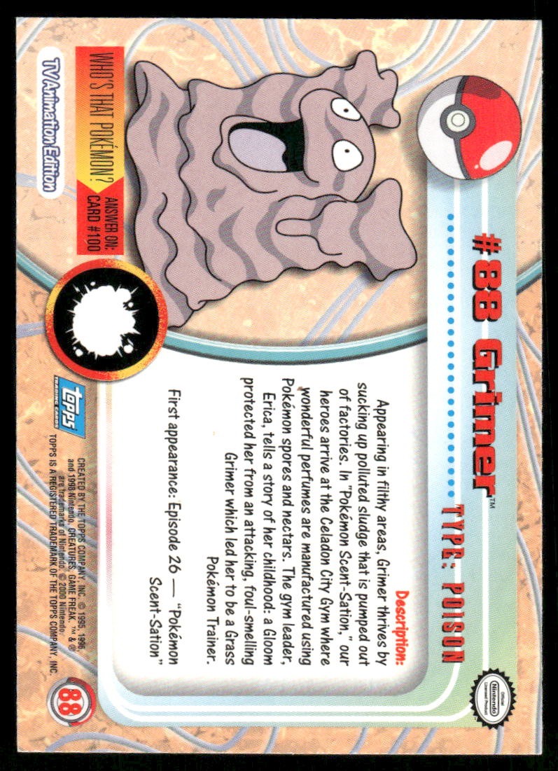 Pokemon Cards Grimer #88 Topps Trading Cards Series 2 NM *51