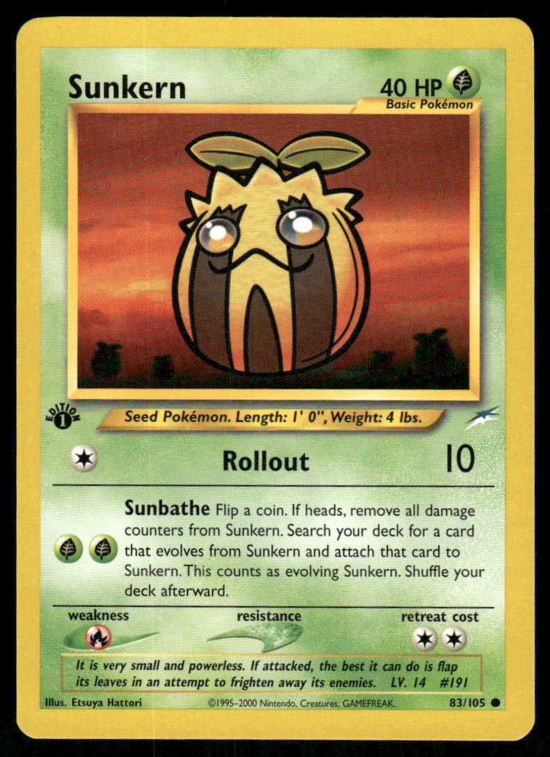 Pokemon Cards Sunkern 83/105 1ST EDITION Neo Destiny WOTC Common NM0
