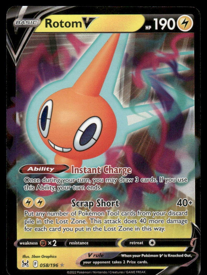Pokemon Cards Rotom V 058/196 Lost Origin Holo Rare V NM *20