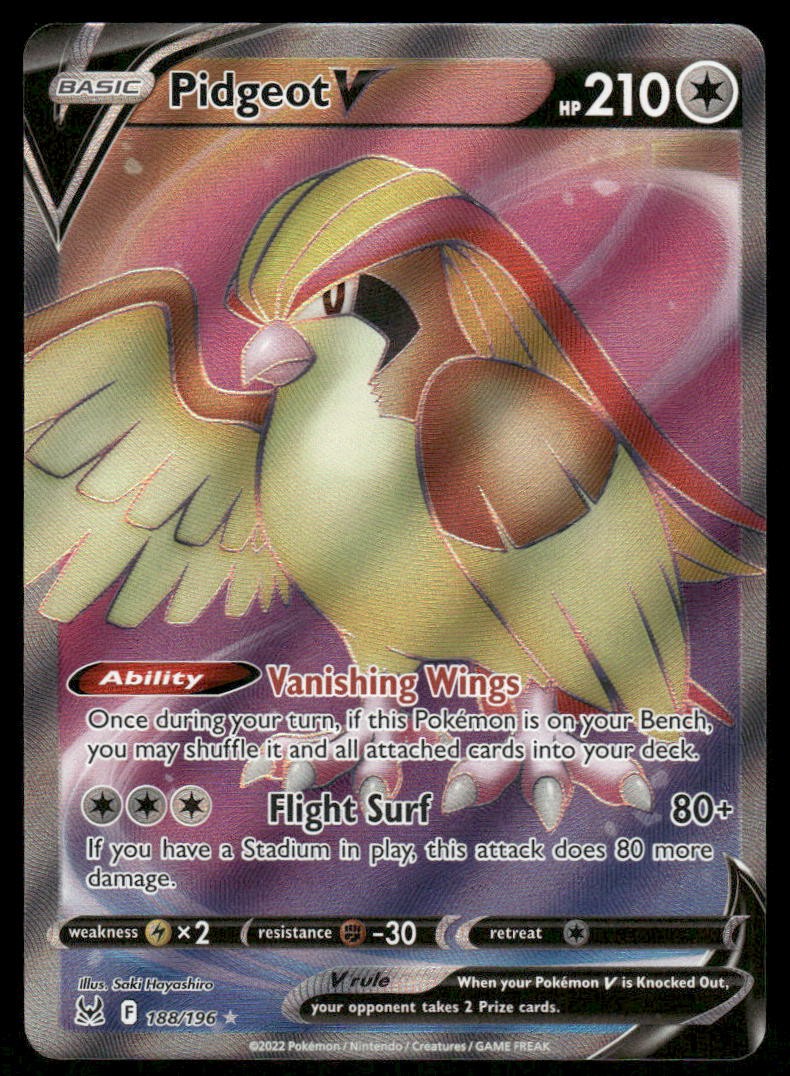 Pokemon Cards Pidgeot V 188/196 Lost Origin Rare Ultra NM0
