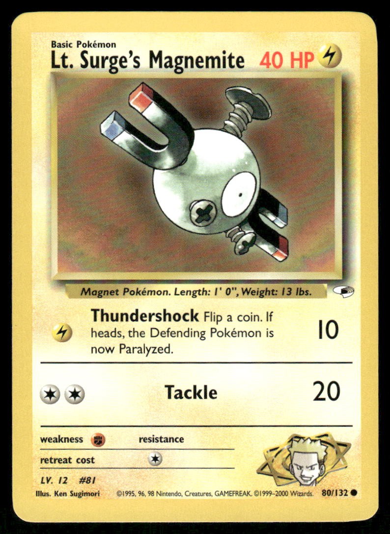 Pokemon Cards Lt. Surge's Magnemite 80/132 UNLIMITED Gym Heroes WOTC Common NM0