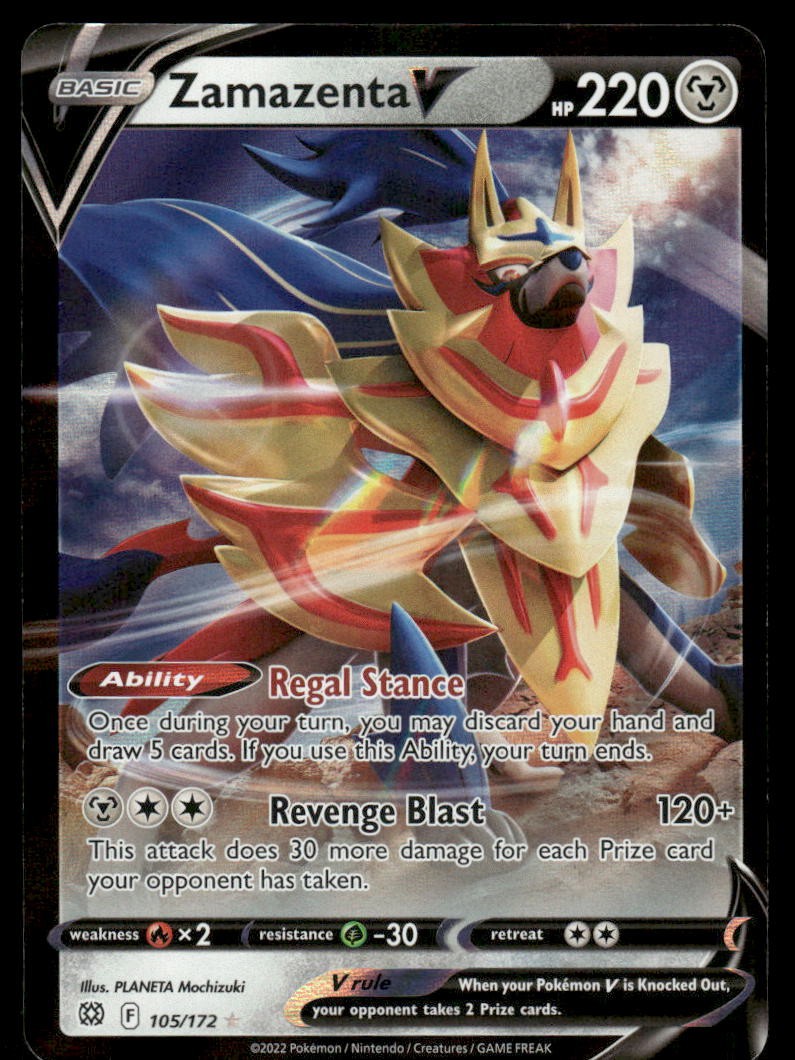 Pokemon Cards Zamazenta V 105/172 Brilliant Stars Holo Rare V NM0