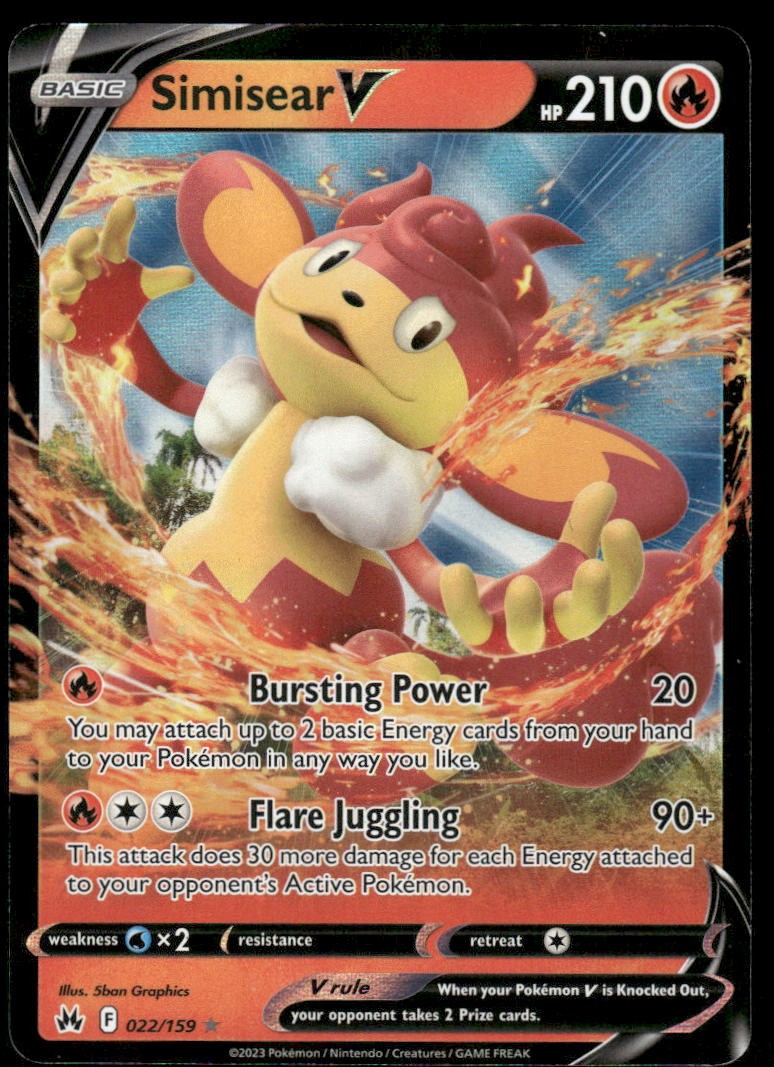 Pokemon Cards Simisear V 022/159 Crown Zenith Holo Rare V NM0